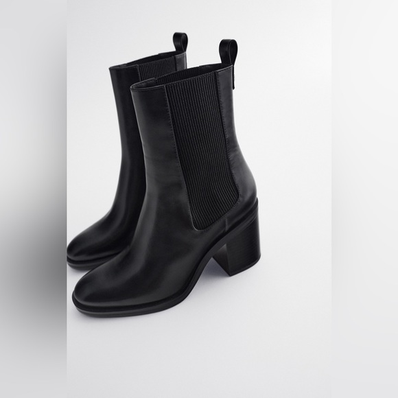 Zara Wide Heel Stretch Ankle Boots Size 37 - Picture 3 of 13